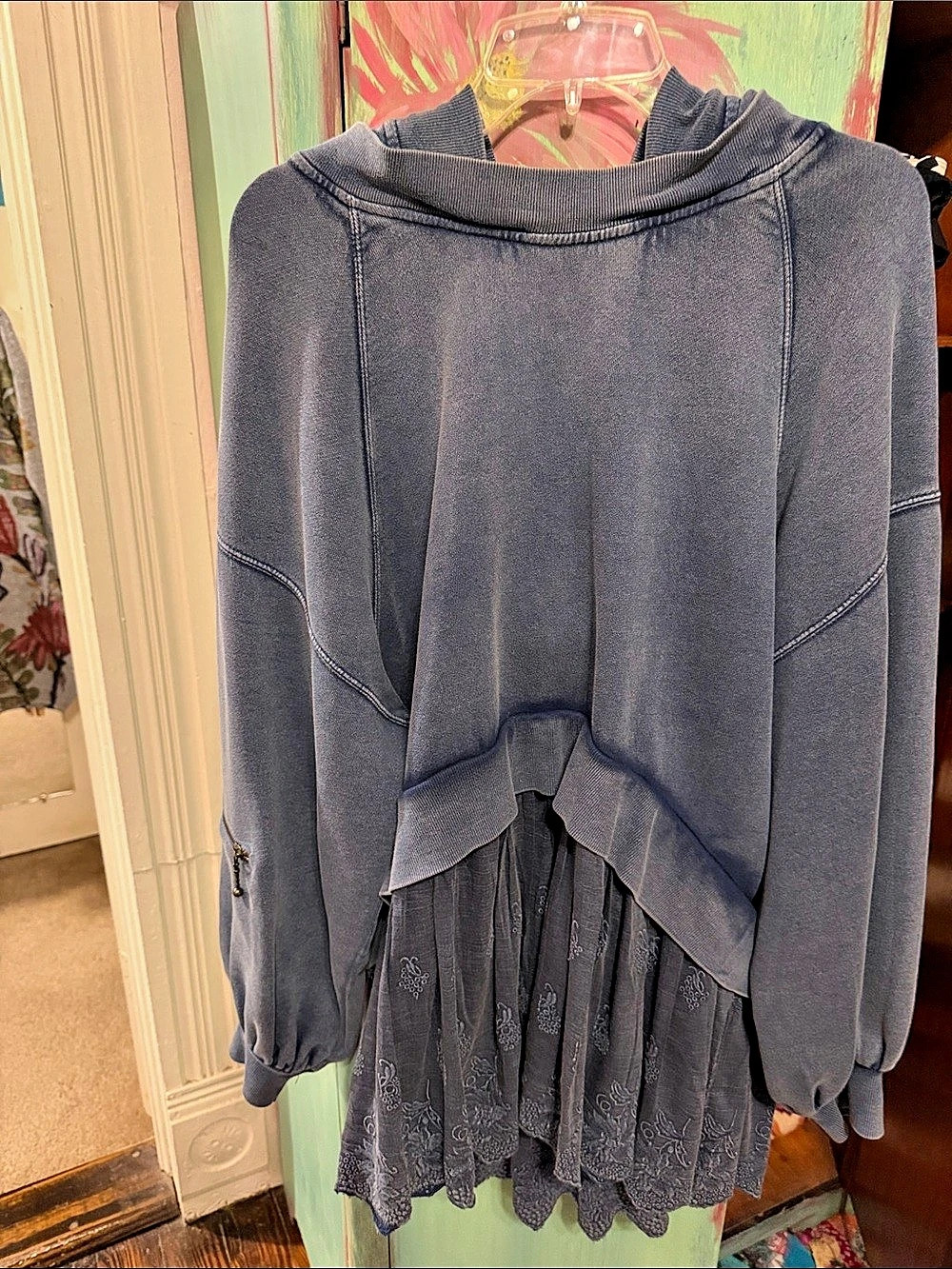 Free People FP Movement Studio Tunic Blue Hooded Sweatshirt